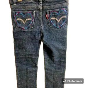 Levi's Girl's blue jeans with gems and embroidered hearts Adjustable Waist 3T‎